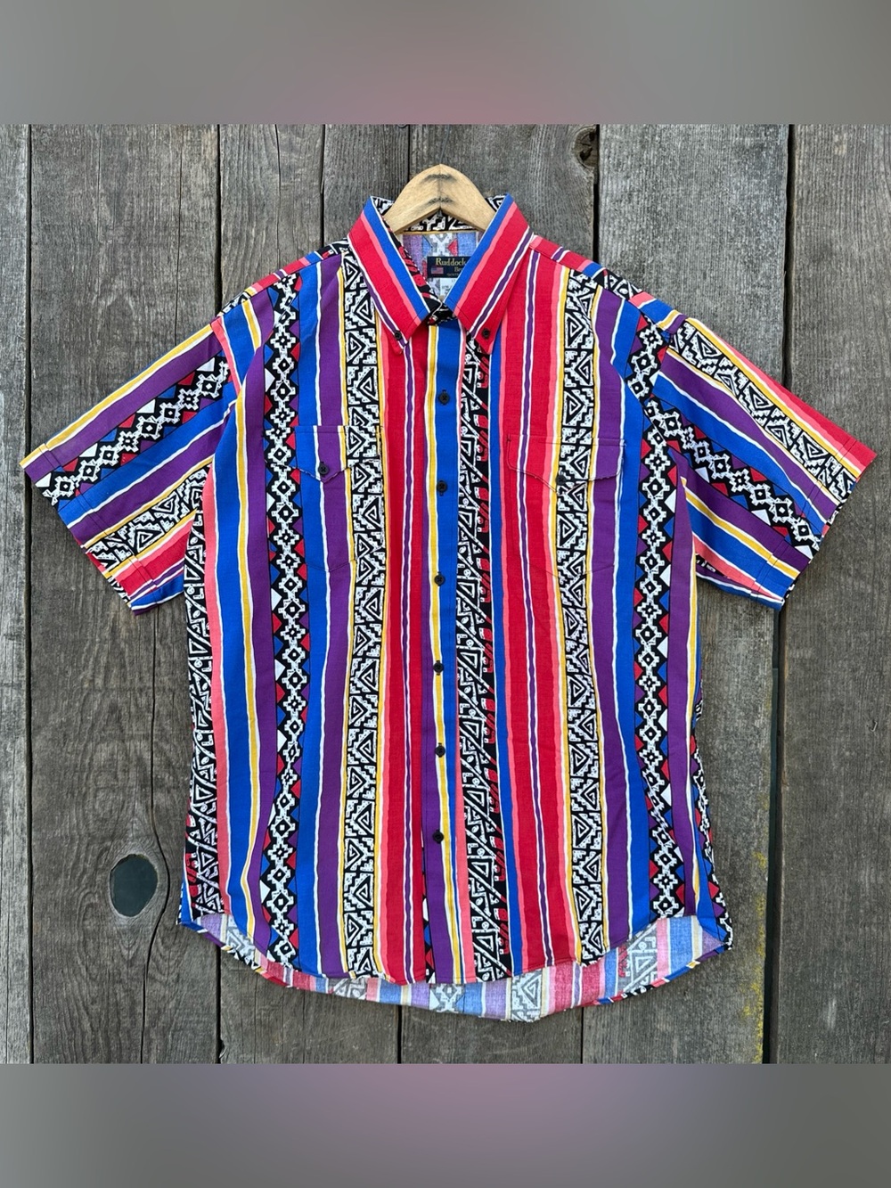 VTG 80s-90s Ruddock Bros Western Cowboy Brightly Colored Short Sleeve Shirt 17